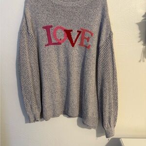Terra & Sky Gray Sweater with Red Love Design